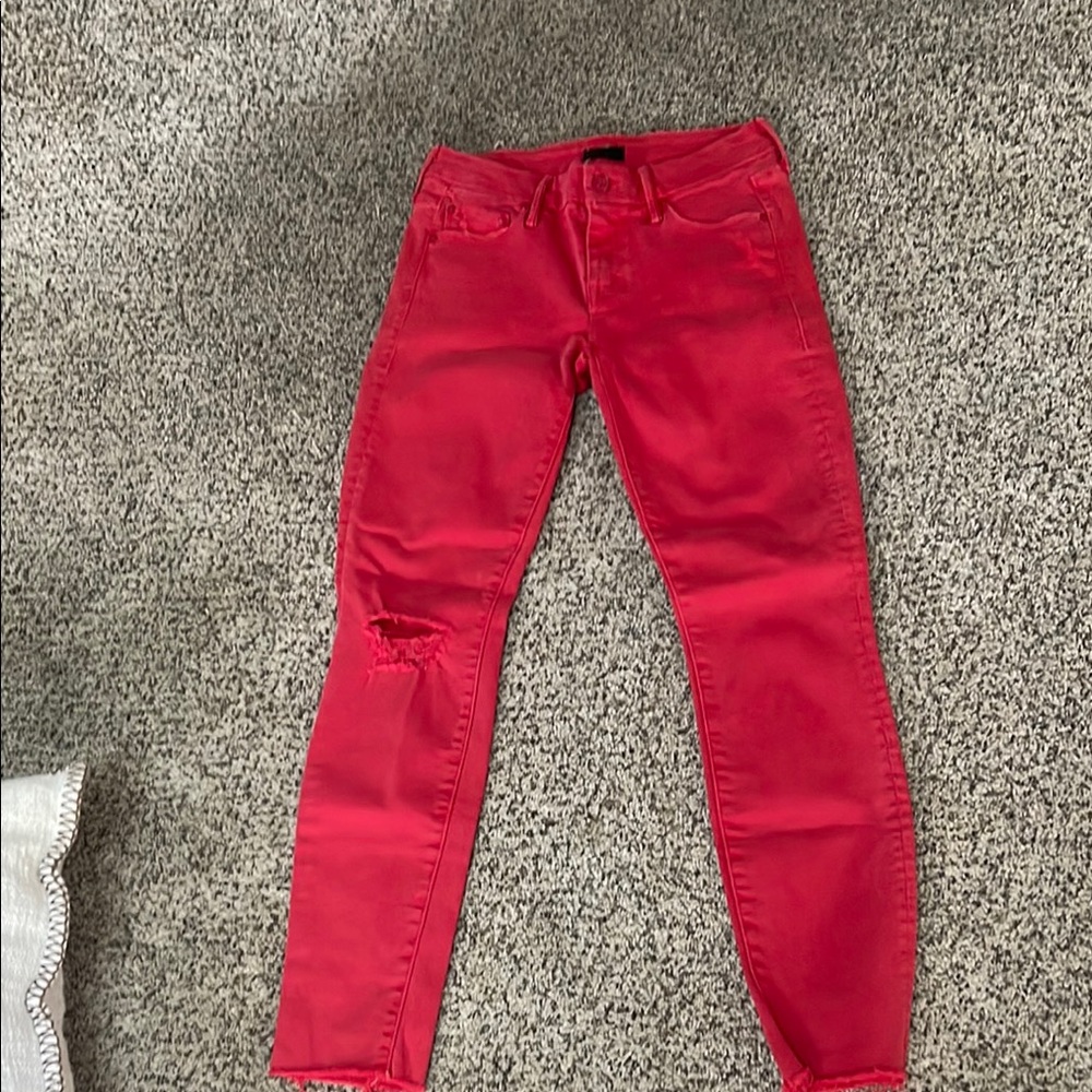 MOTHER Red Ankle Cropped Jeans Slim Fit